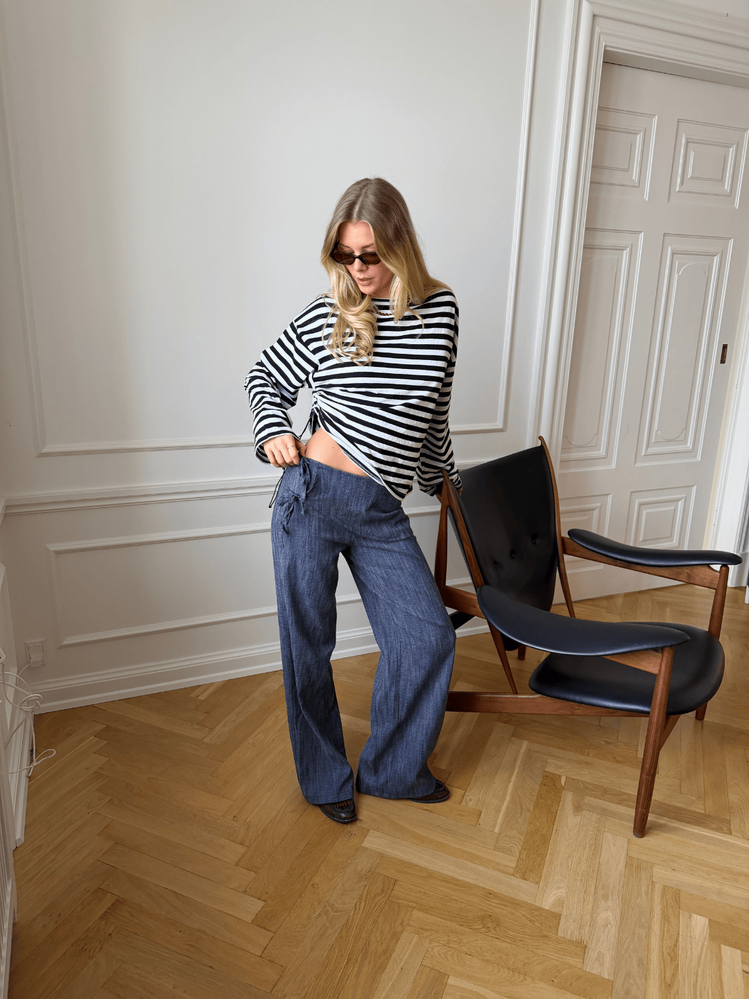 Liana Tie Detail Jeans Blue