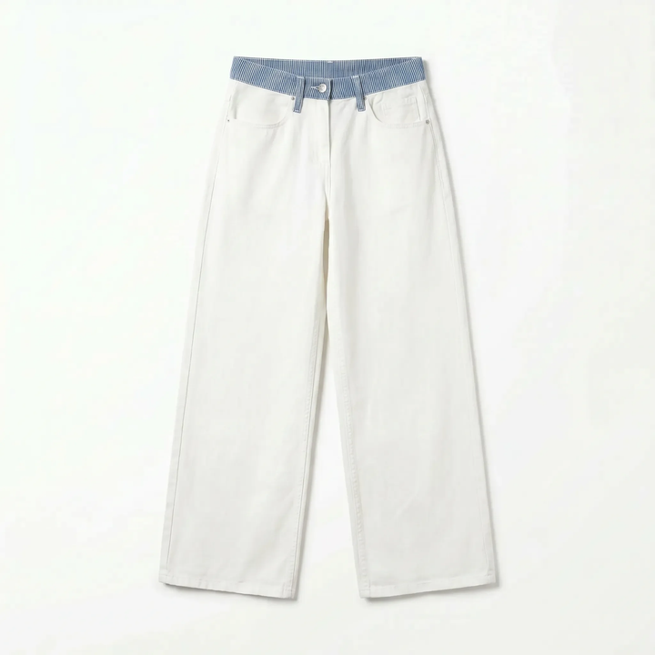 Bjørk striped low-waisted loose jeans - White/Blue
