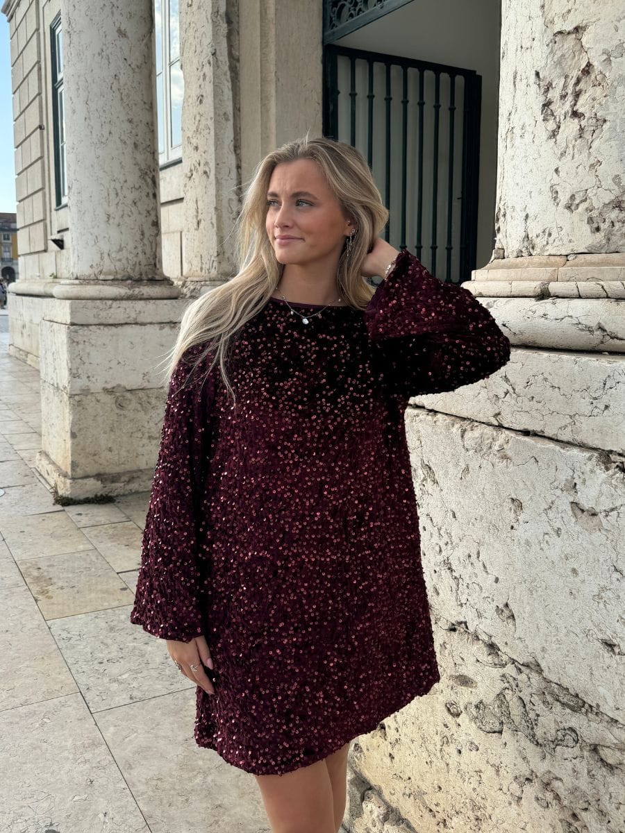 Aija Bow Dress Dark Red