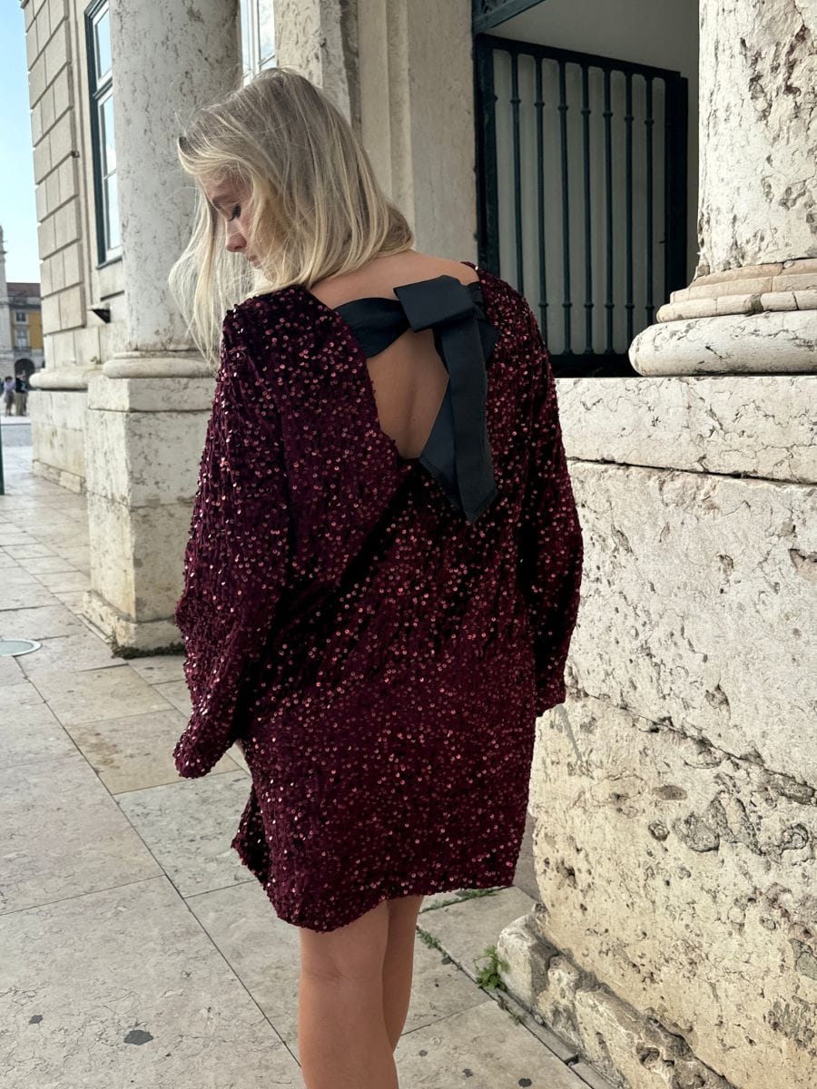 Aija Bow Dress Dark Red