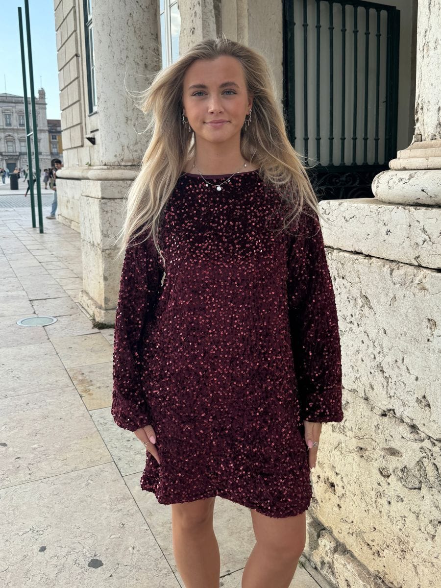 Aija Bow Dress Dark Red