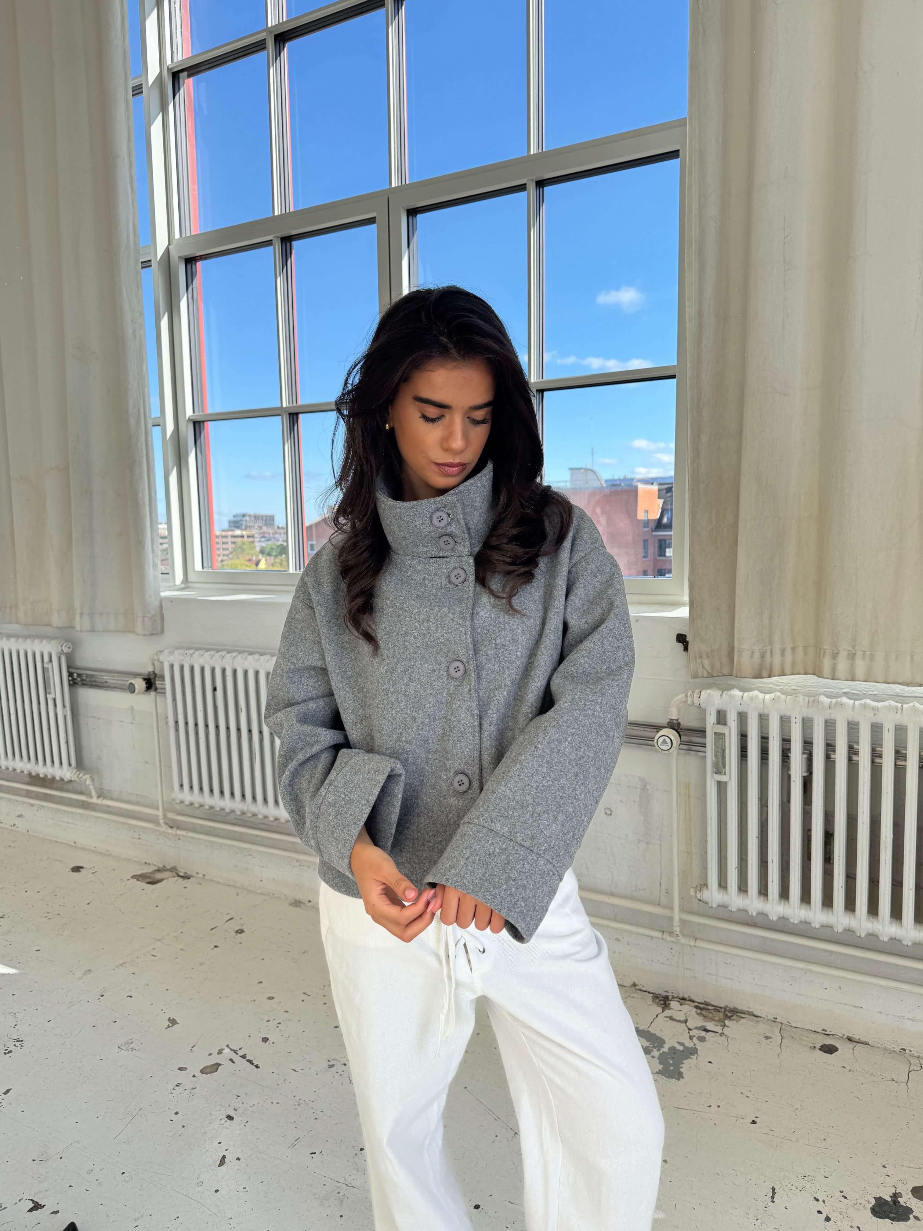 Clea High Neck Jacket Grey – AYA-S Worldwide