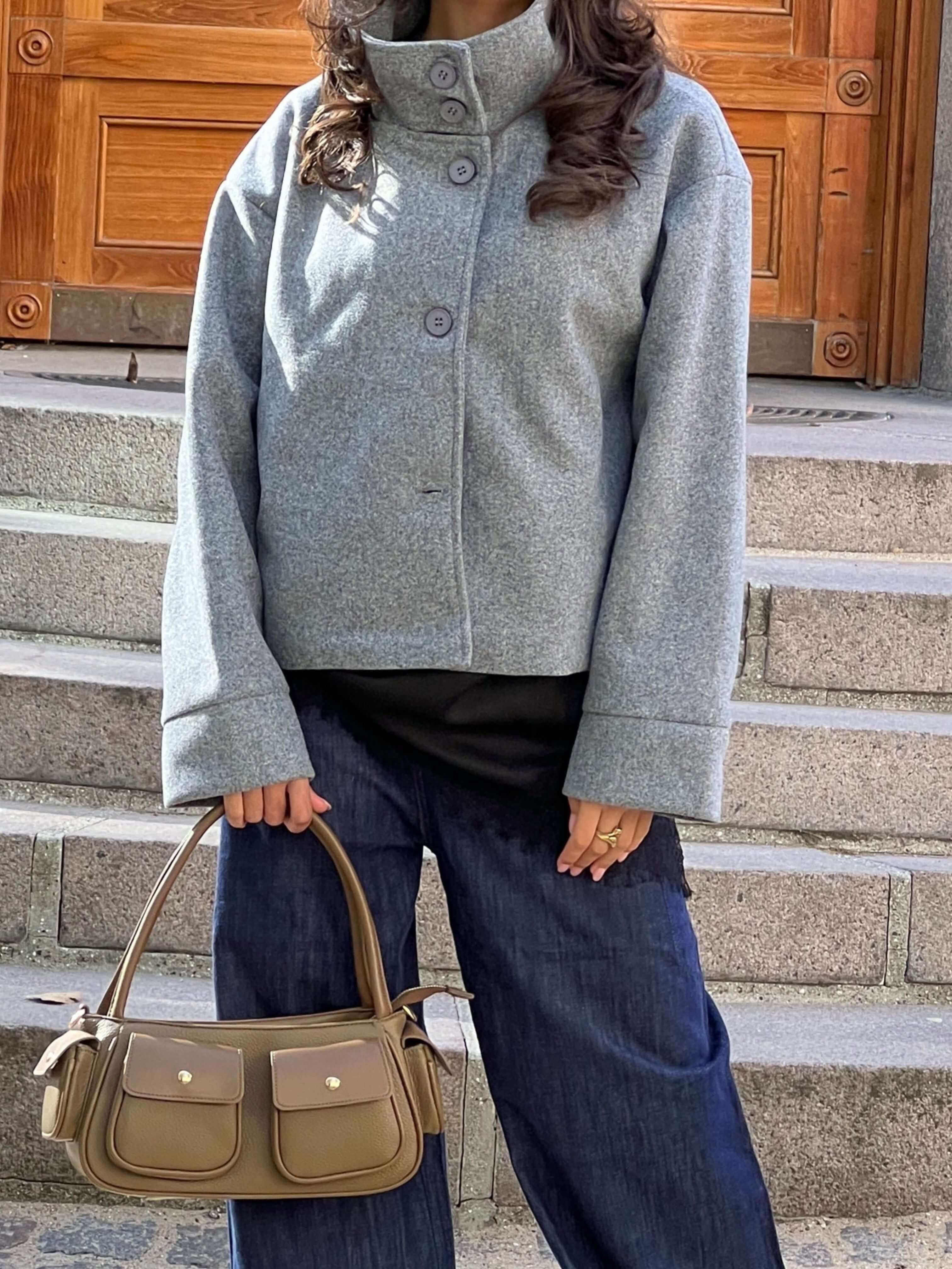 Clea High Neck Jacket Grey – AYA-S Worldwide