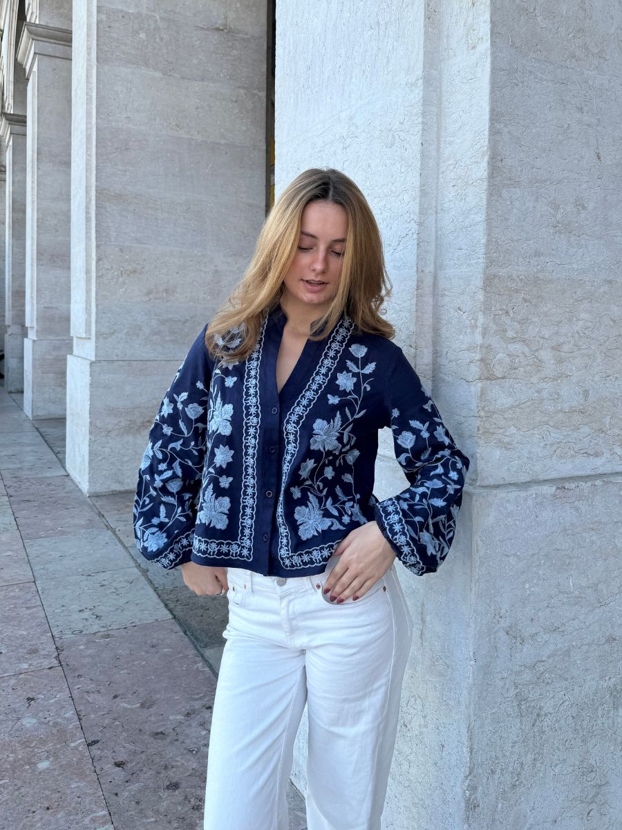Emma balloon sleeve shirt - Dark blue