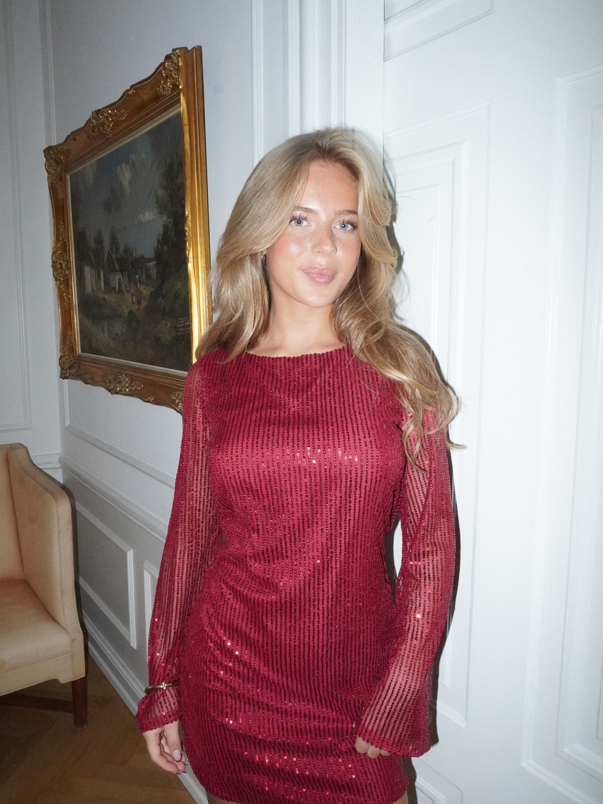Giulia Glitter Dress Dark Red