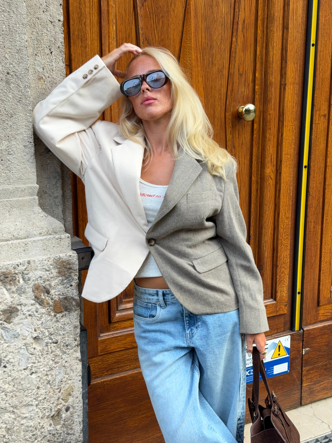 Anine double blazer - Cream White/Herringbone