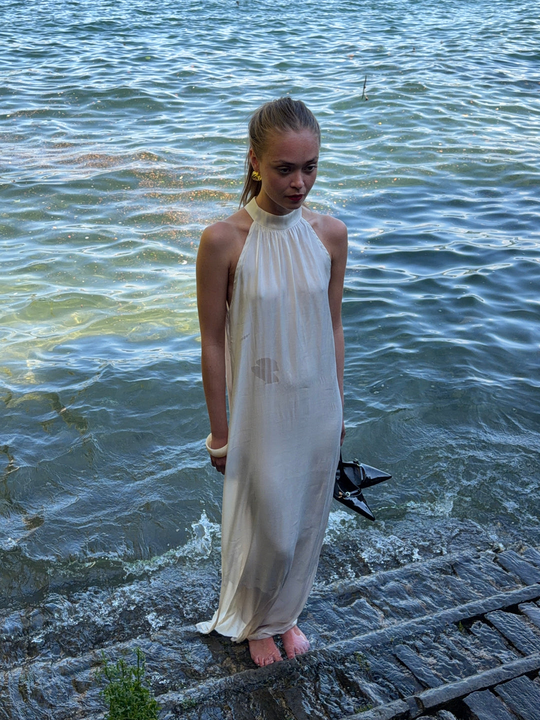 Rigmor high neck maxi dress - Creme white