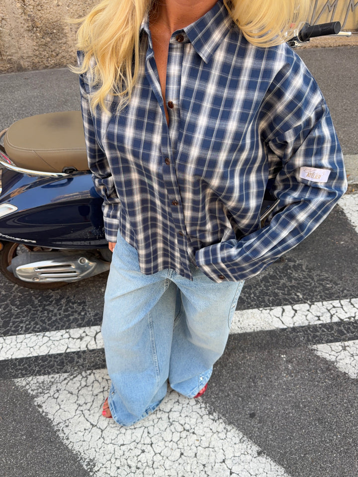 Hilma checked boxy shirt - Dark blue/white