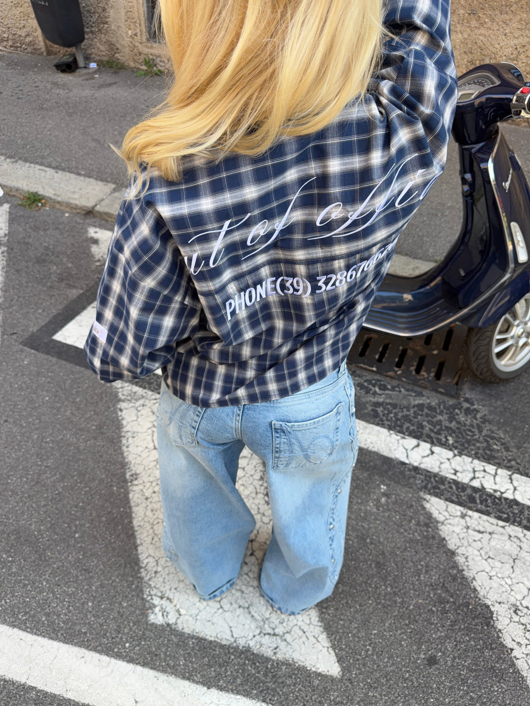 Hilma checked boxy shirt - Dark blue/white