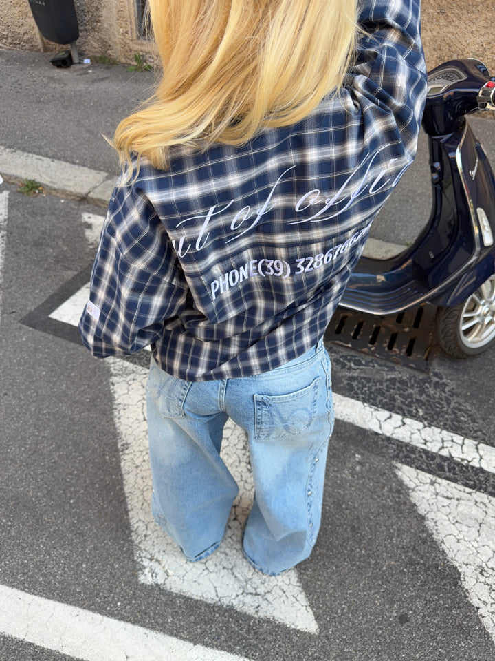 Hilma checked boxy shirt - Dark blue/white