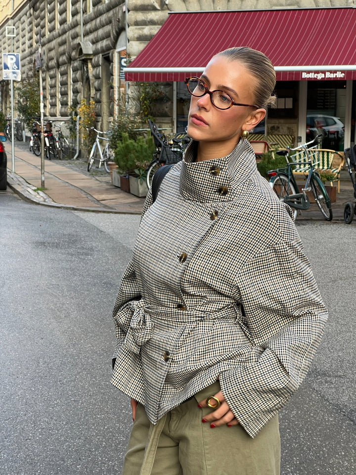 Alessia funnel neck jacket - Checkered