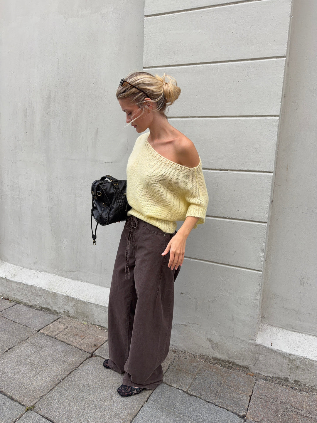 Ora fitted short-sleeved knit - Light yellow