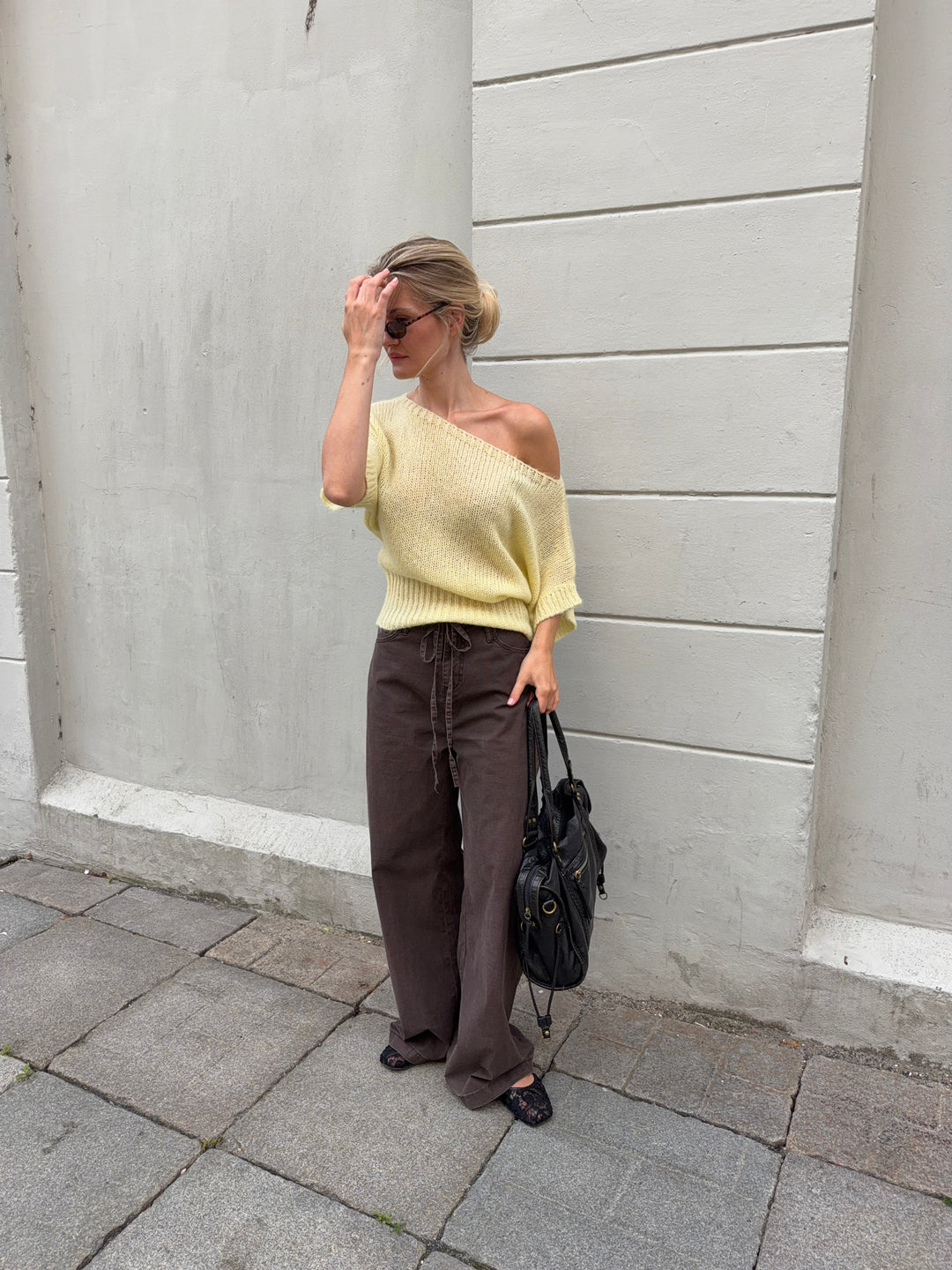 Ora fitted short-sleeved knit - Light yellow