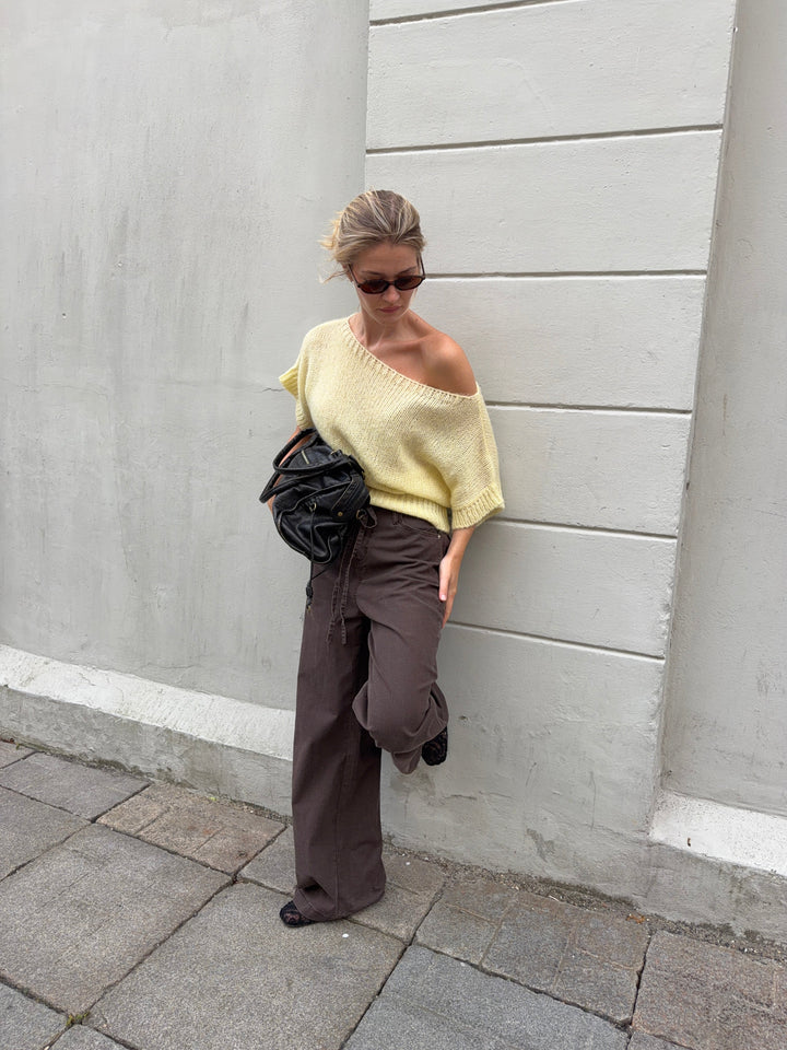 Ora fitted short-sleeved knit - Light yellow