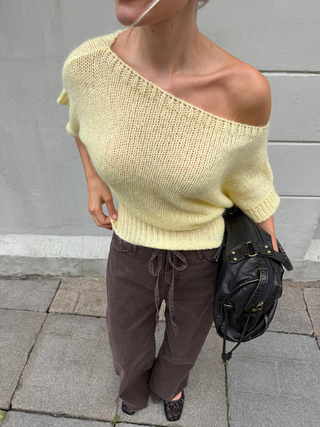 Ora fitted short-sleeved knit - Light yellow
