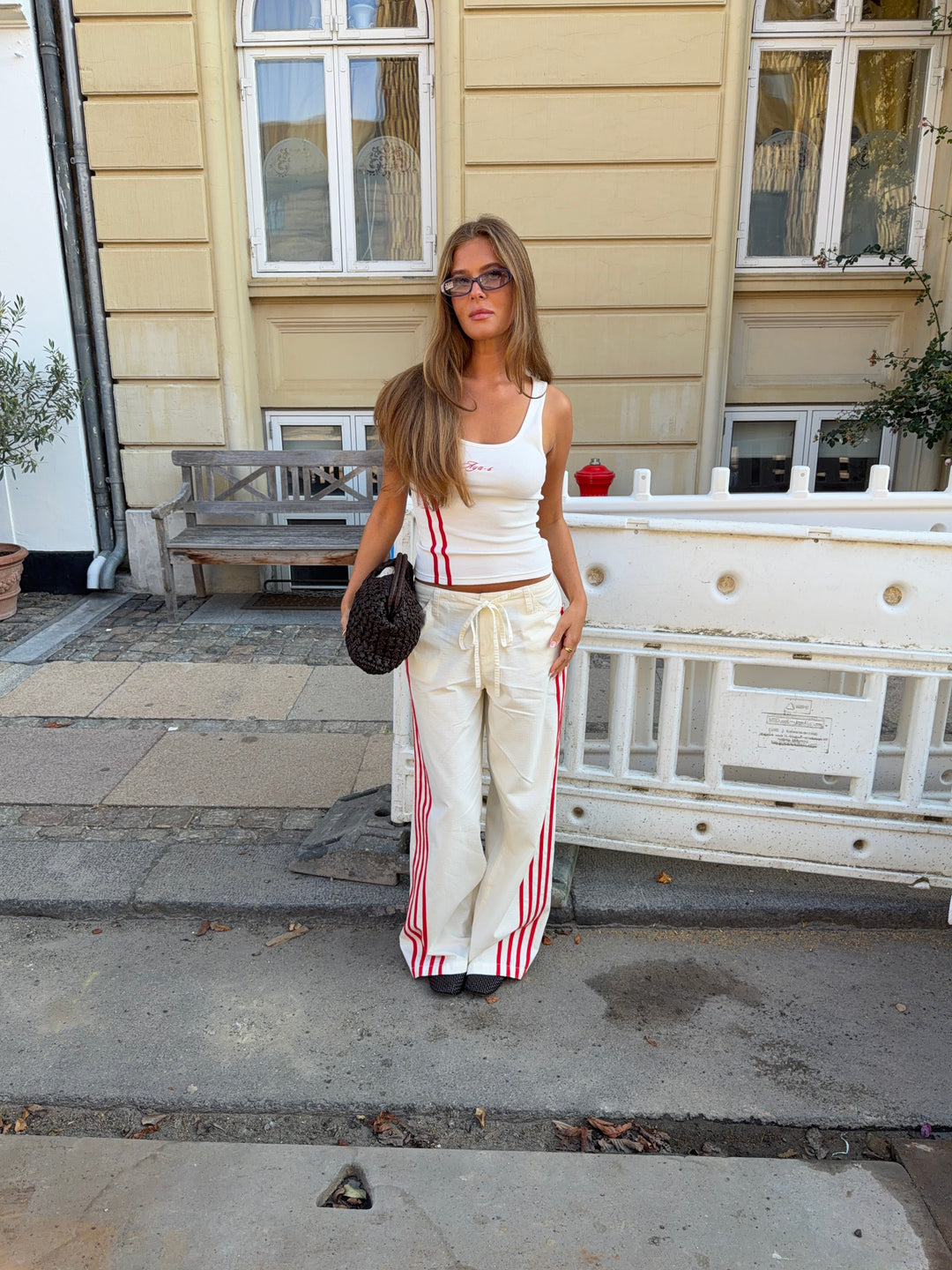 Jua stripe detail baggy pants - Cream white/red