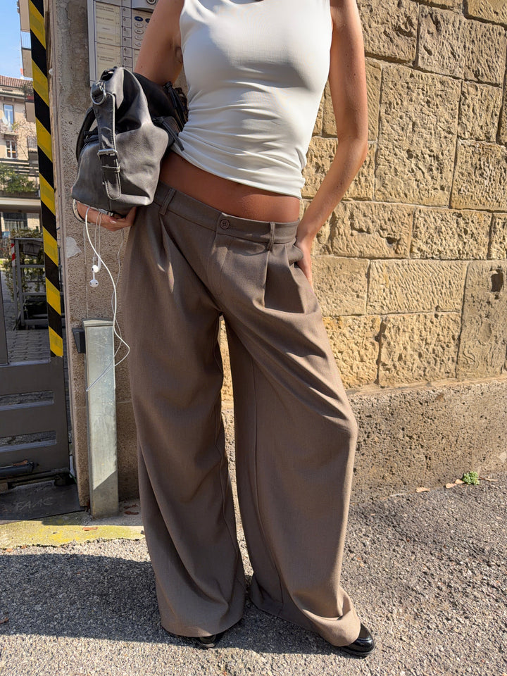 Holly loose suit pants - Brown melange