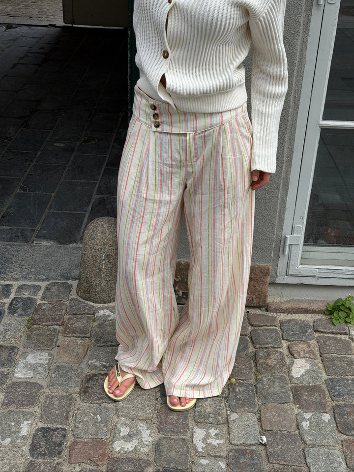 Lira striped loose linen pants - Cream white