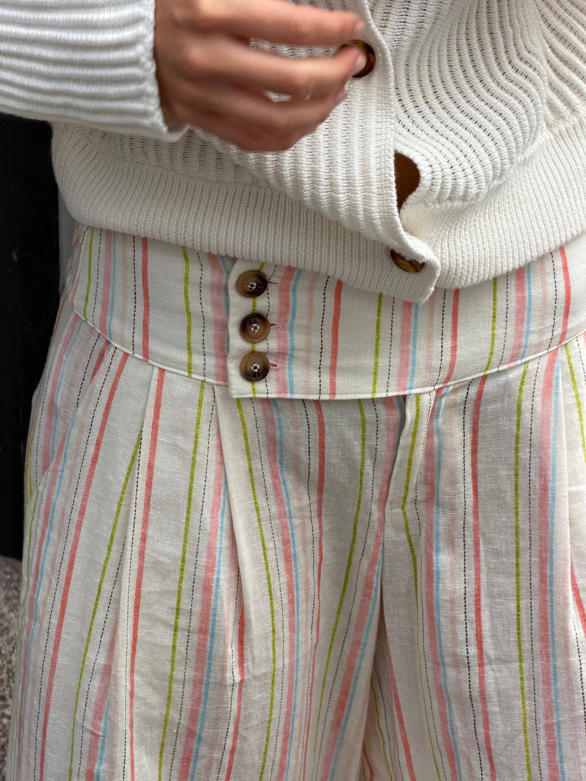 Lira Striped Linen Pants Cream