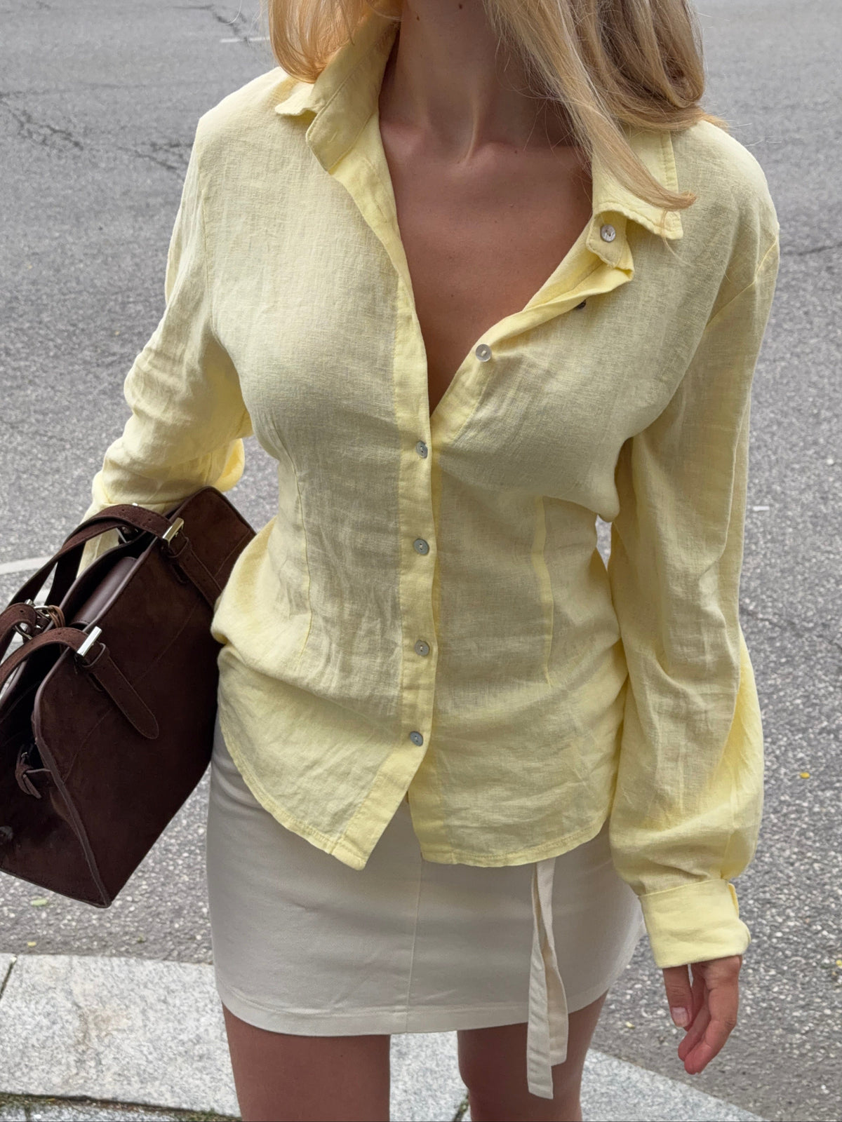 Lira Fitted Linen Shirt Light Yellow