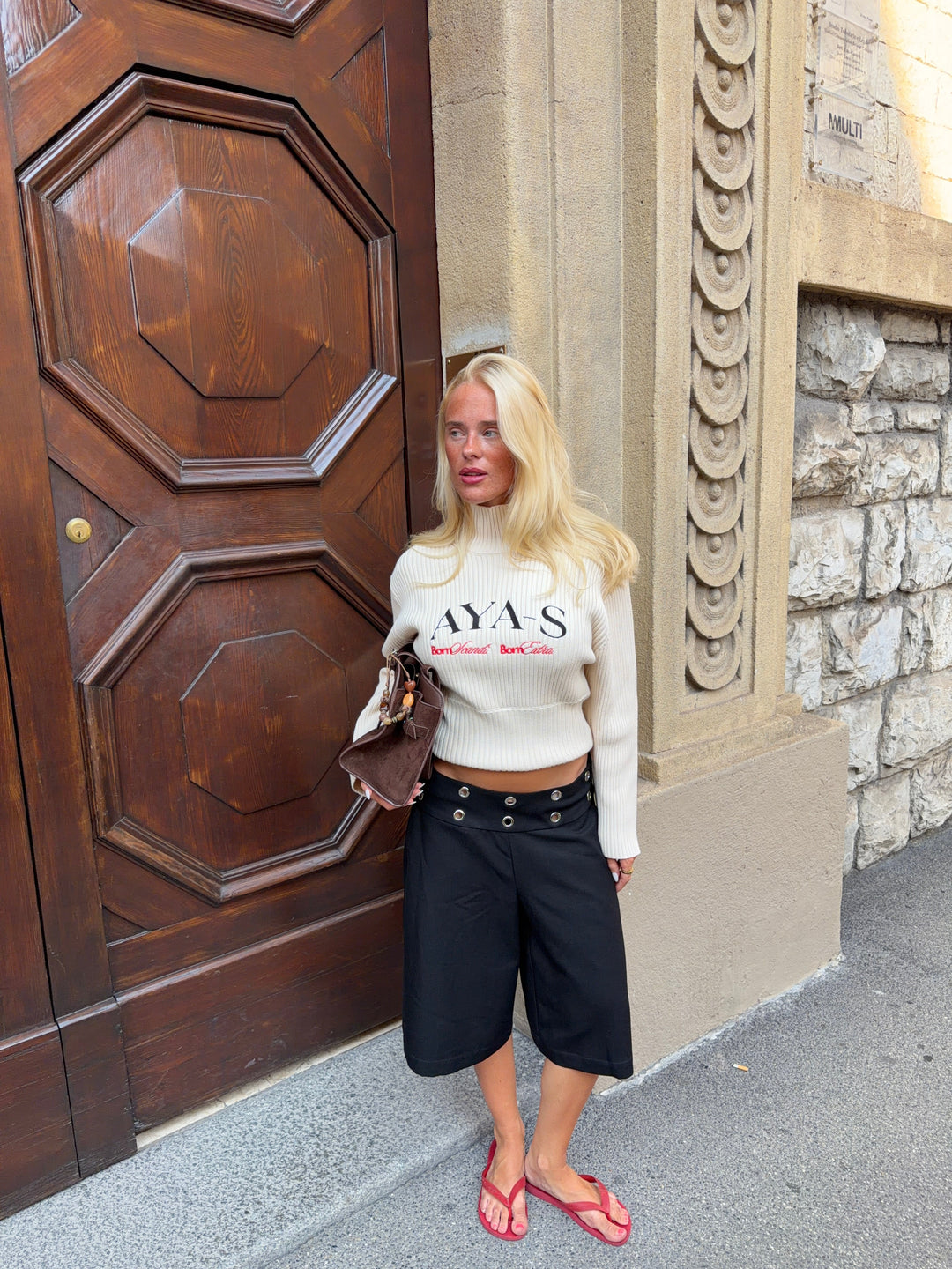 Alva logo rib knit - Cream White