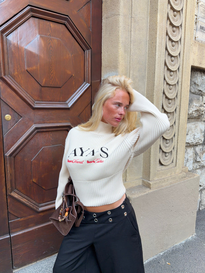 Alva logo rib knit - Cream White