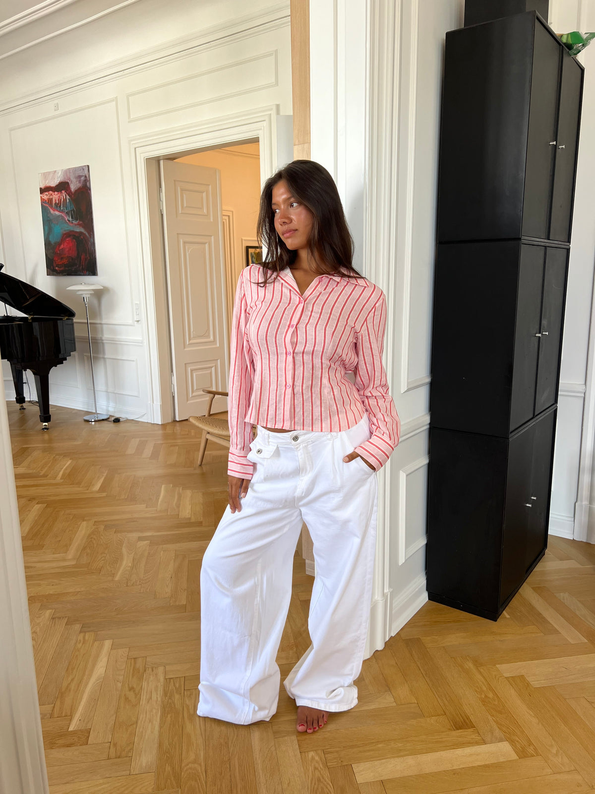 Liora Striped Linen Shirt Light Pink
