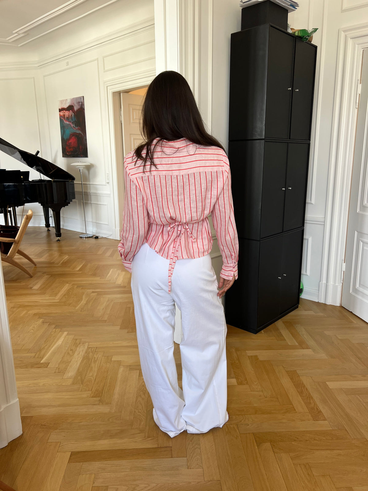 Liora Striped Linen Shirt Light Pink