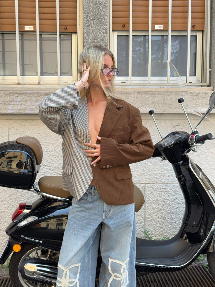 Anine double blazer - Dark brown/check