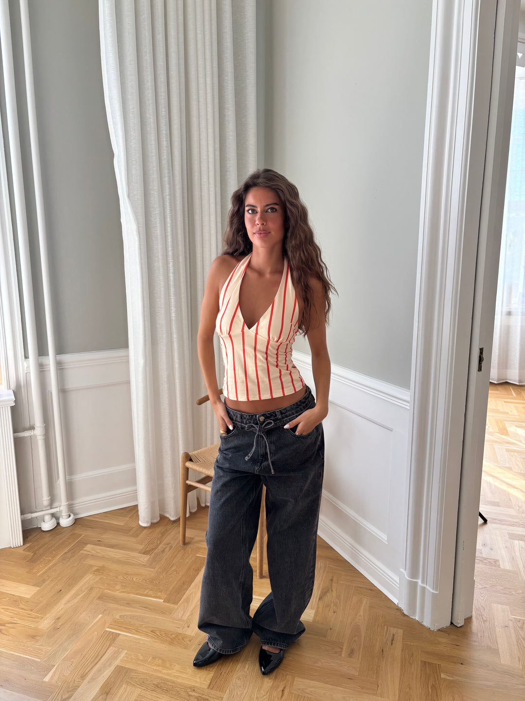 Ophelia striped top - Beige/Orange