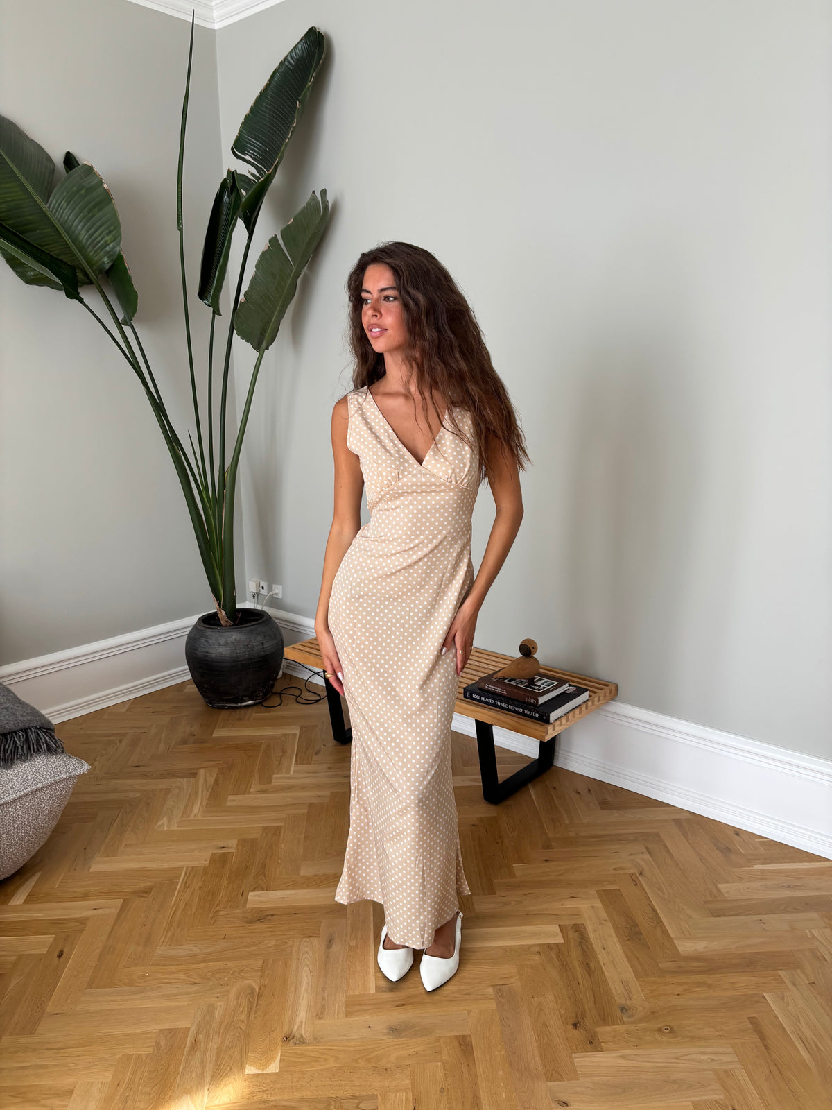 Vida Polka Dot Dress Beige