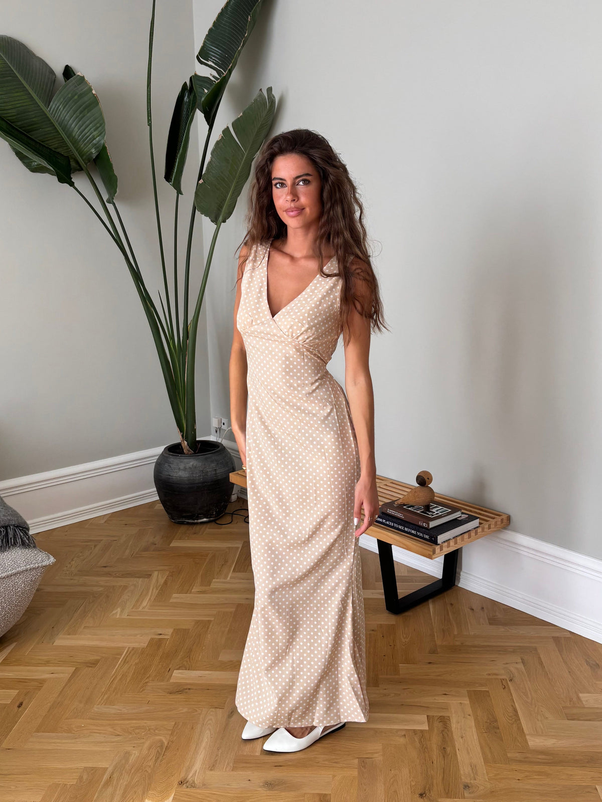 Vida Polka Dot Dress Beige