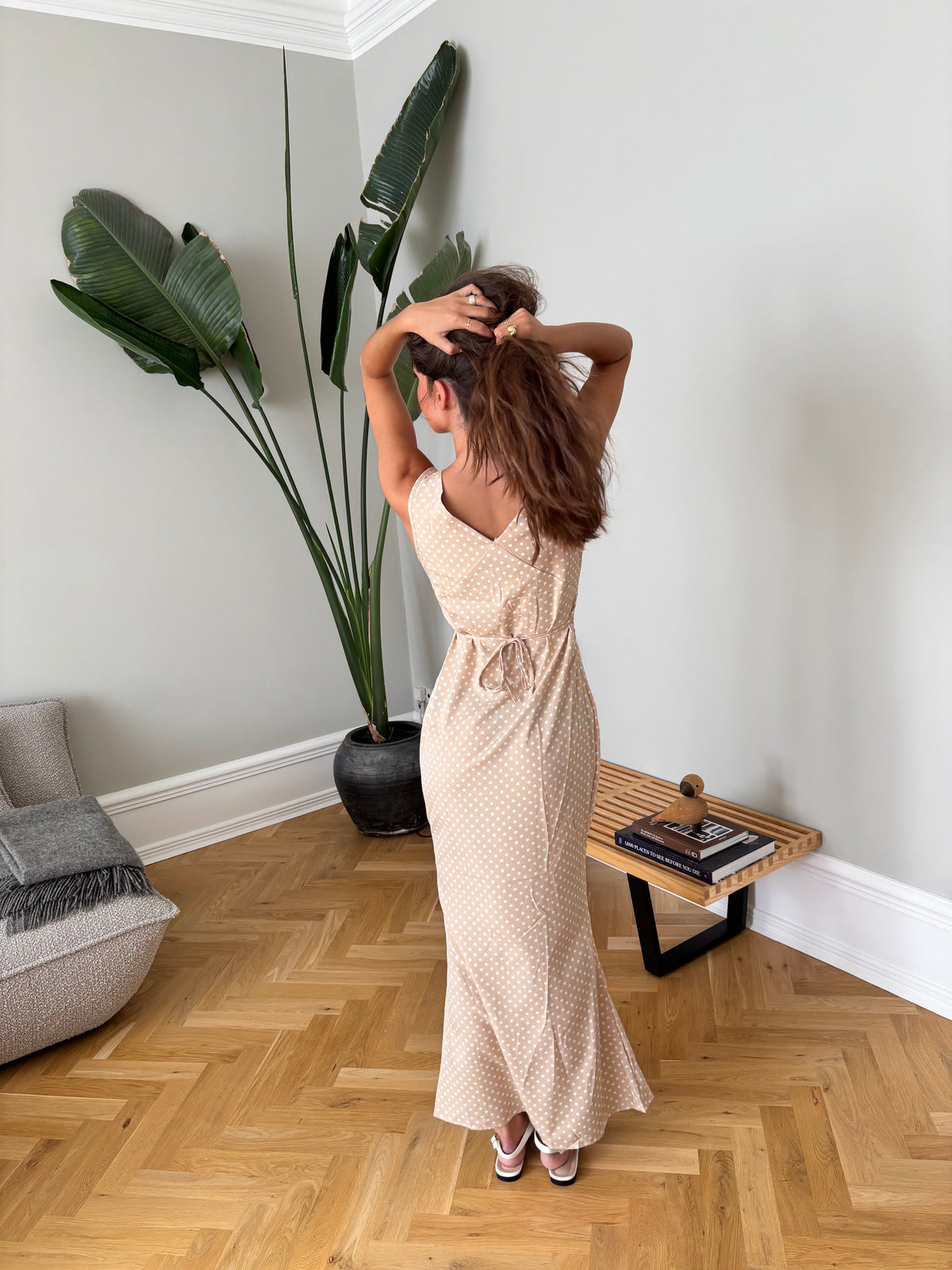 Vida Polka Dot Dress Beige
