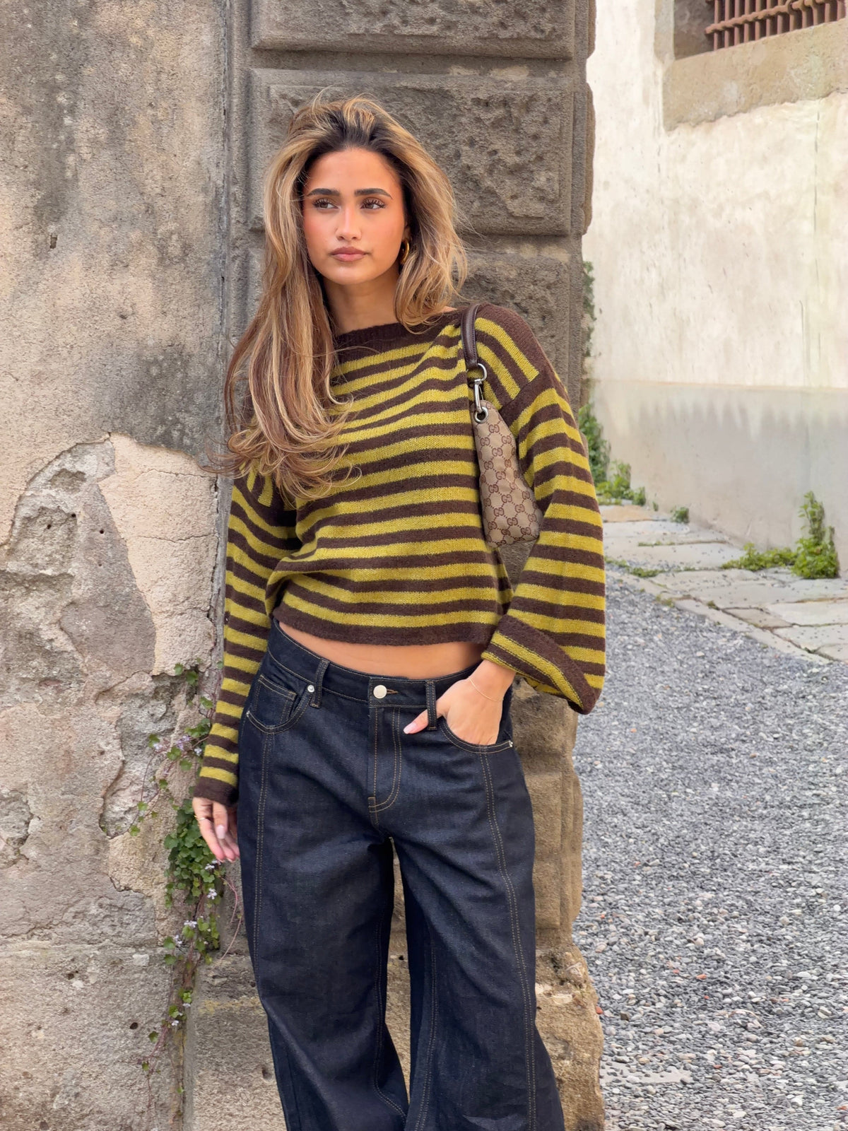 Oline Striped Sweater Brown
