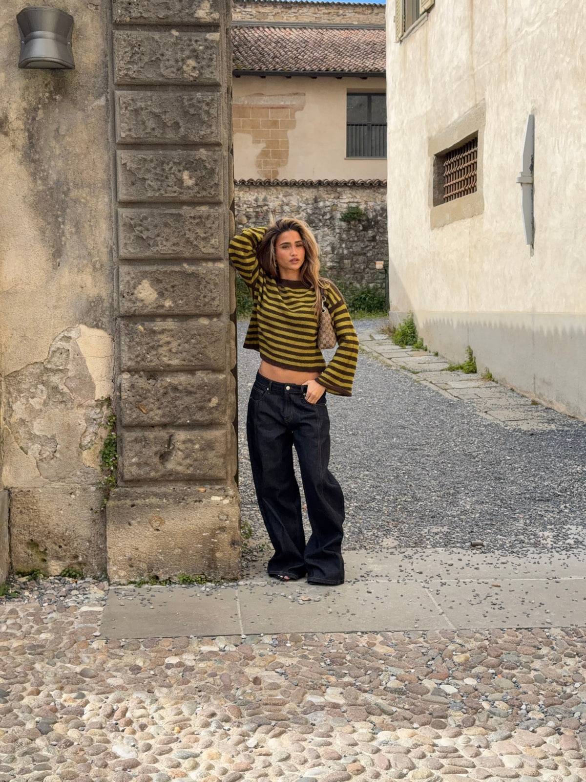 Oline Striped Sweater Brown
