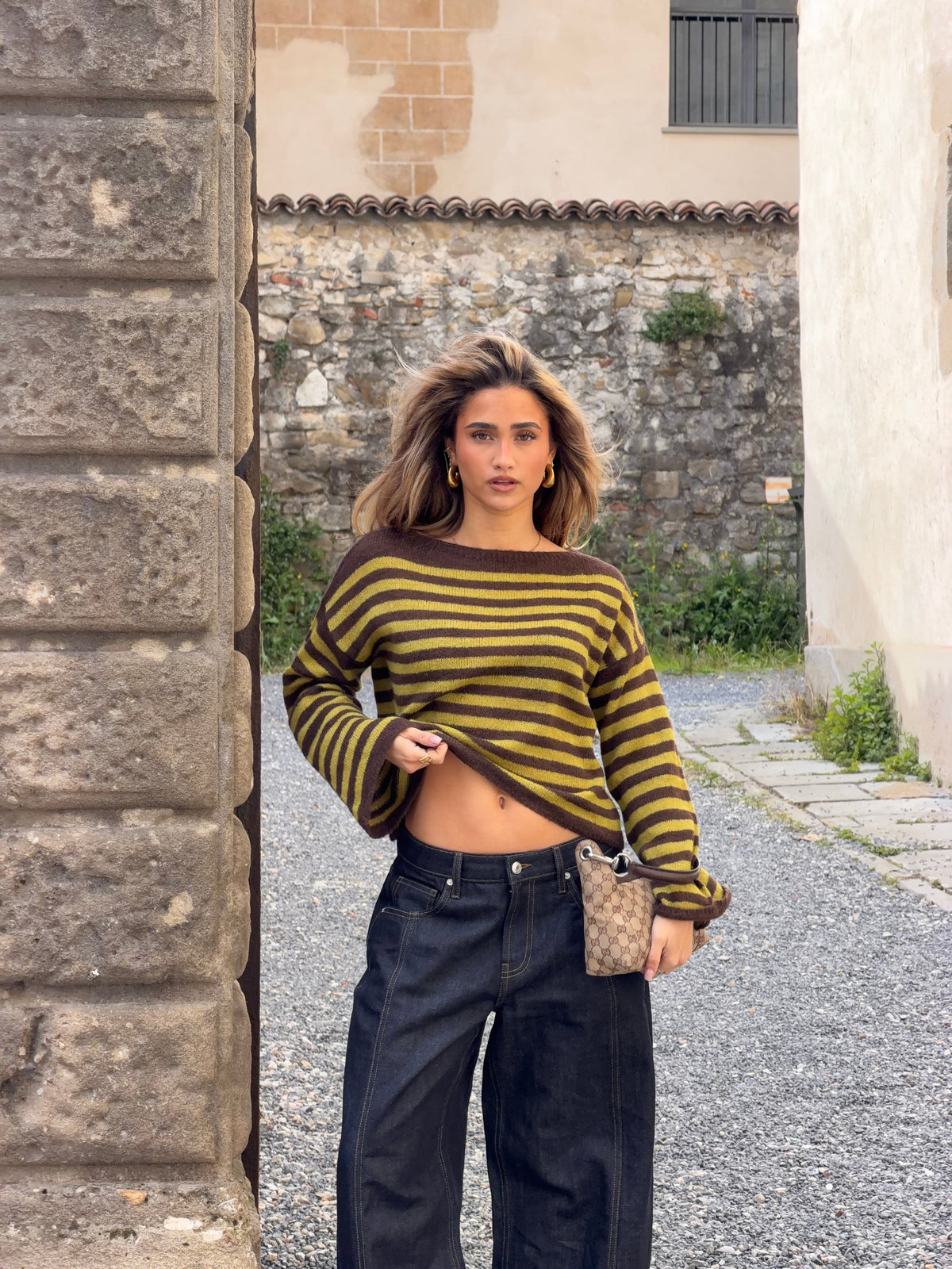 Oline Striped Sweater Brown