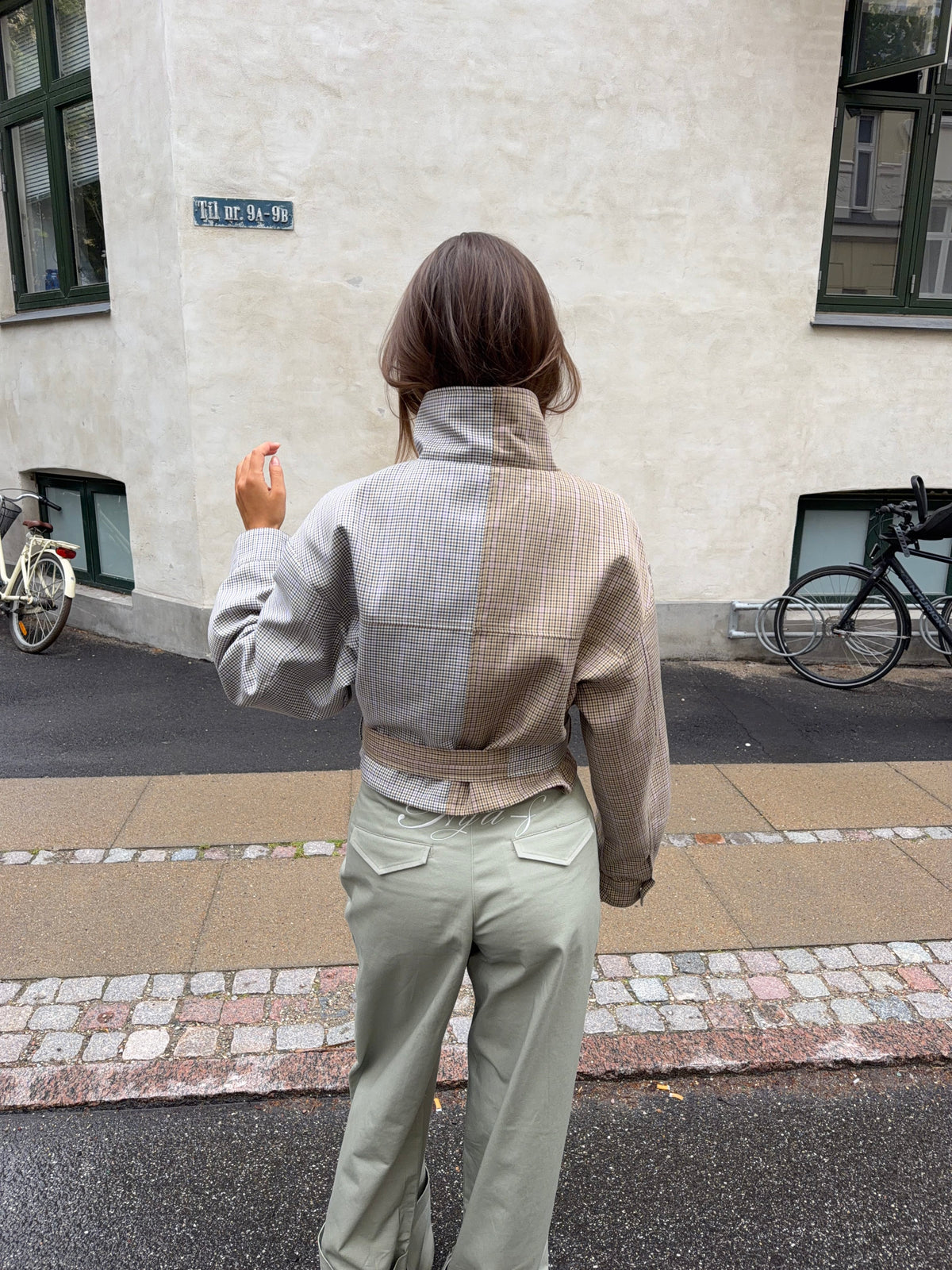 Melona Checked Bomber Jacket Beige