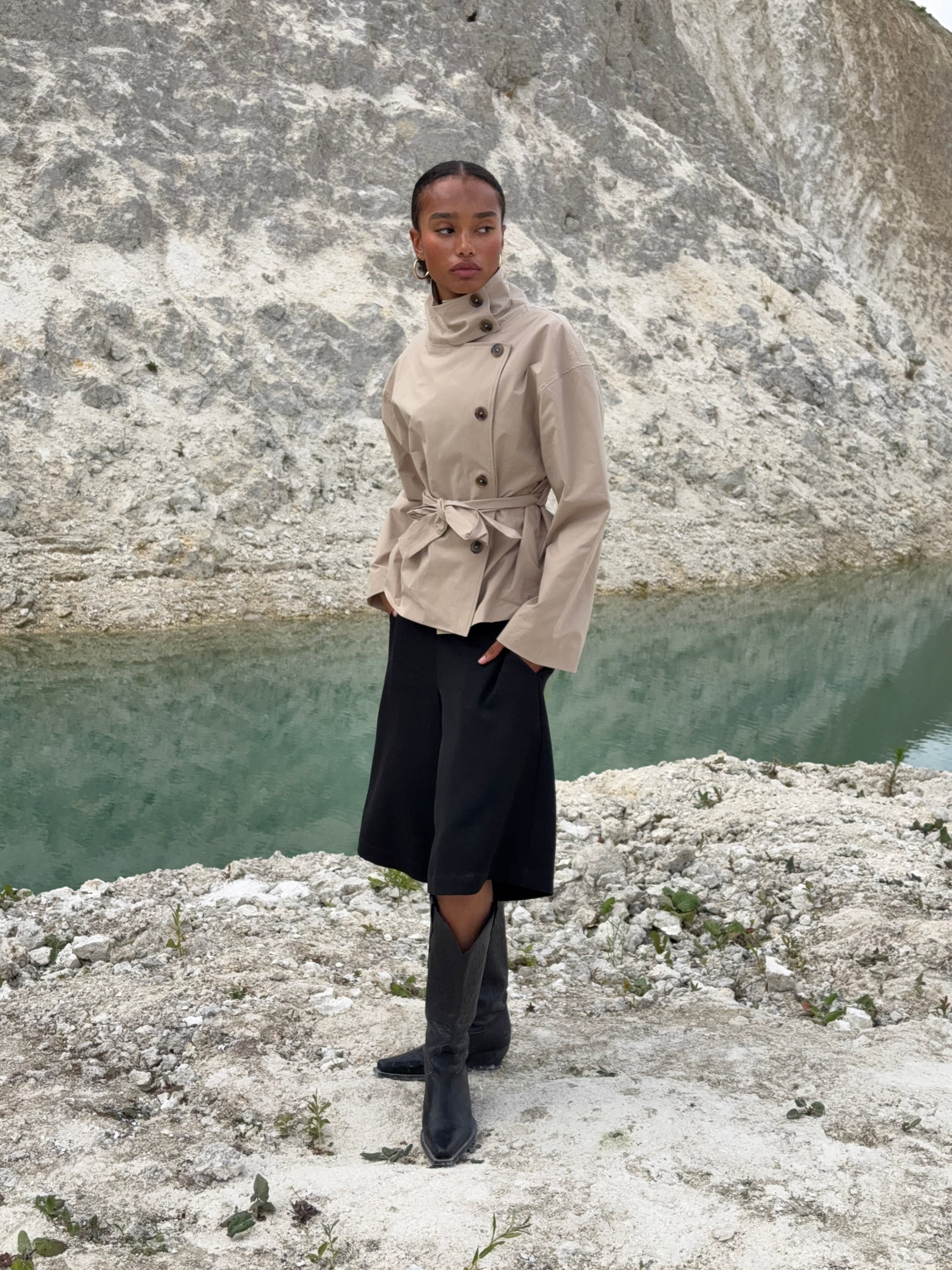 Alessia funnel neck jacket - Beige – AYA-S Worldwide