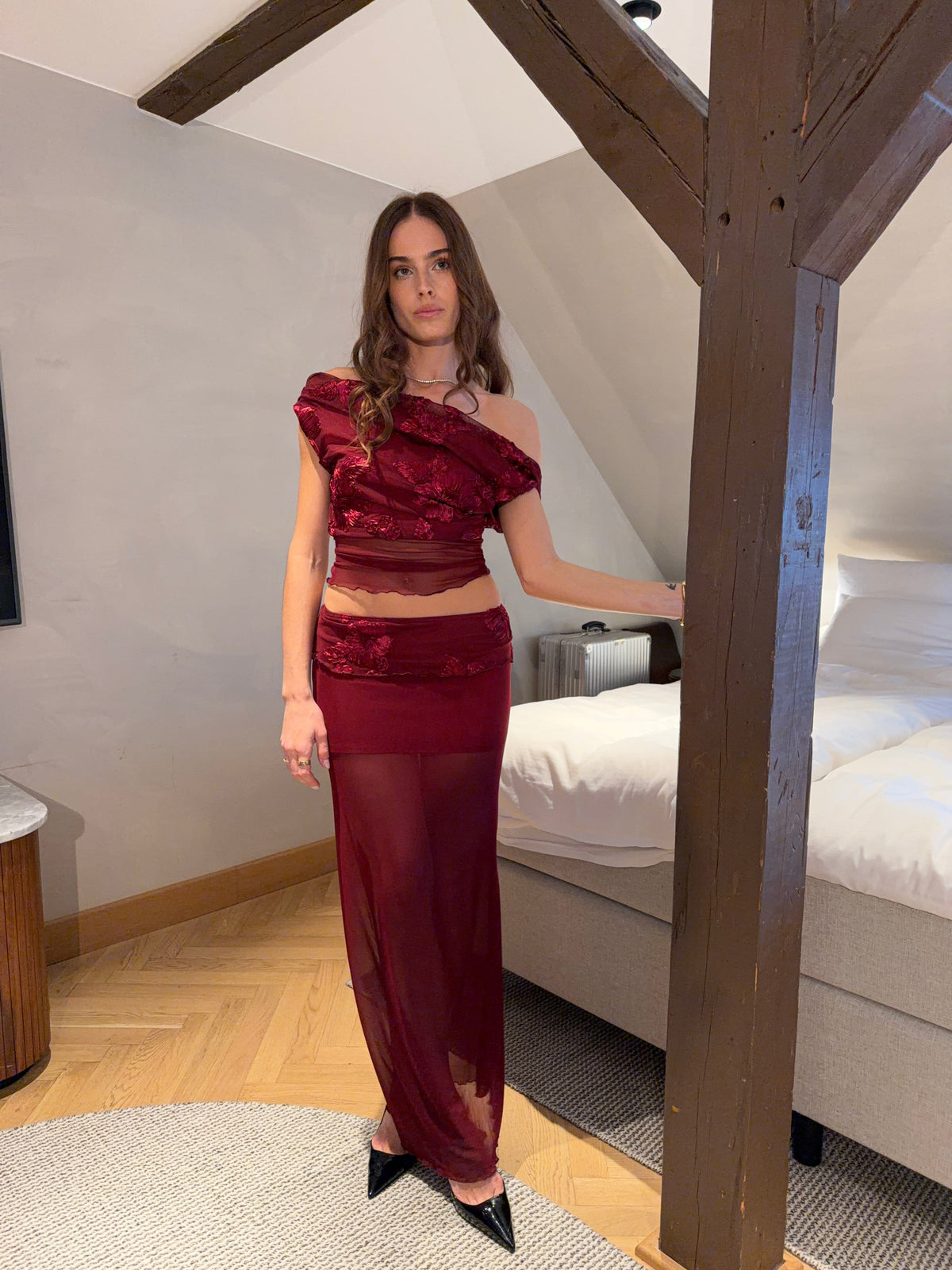 Kivo Mesh Top Dark Red
