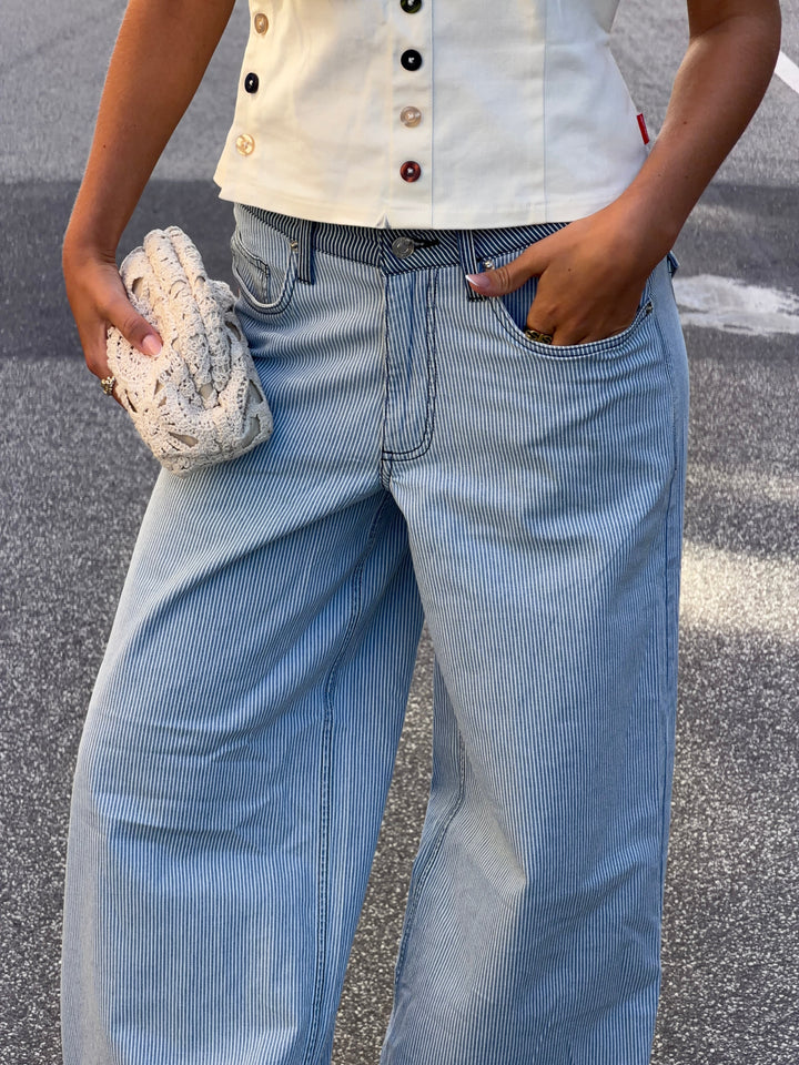 Bianca striped low-rise loose jeans - White/blue