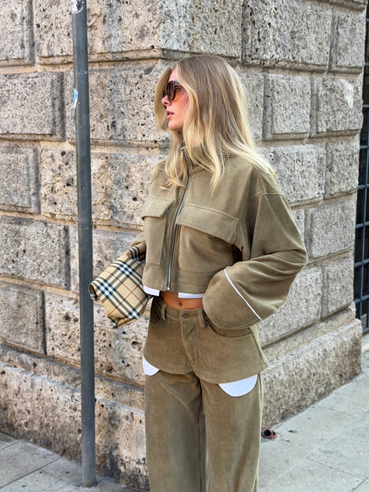 Elora cropped velvet jacket - Green