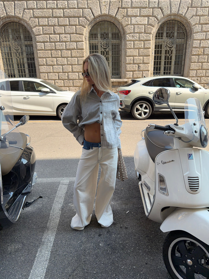 Hilma double boxy shirt - Light grey/white