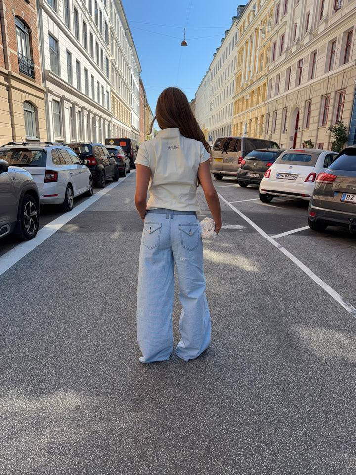 Bianca striped low-rise loose jeans - White/blue