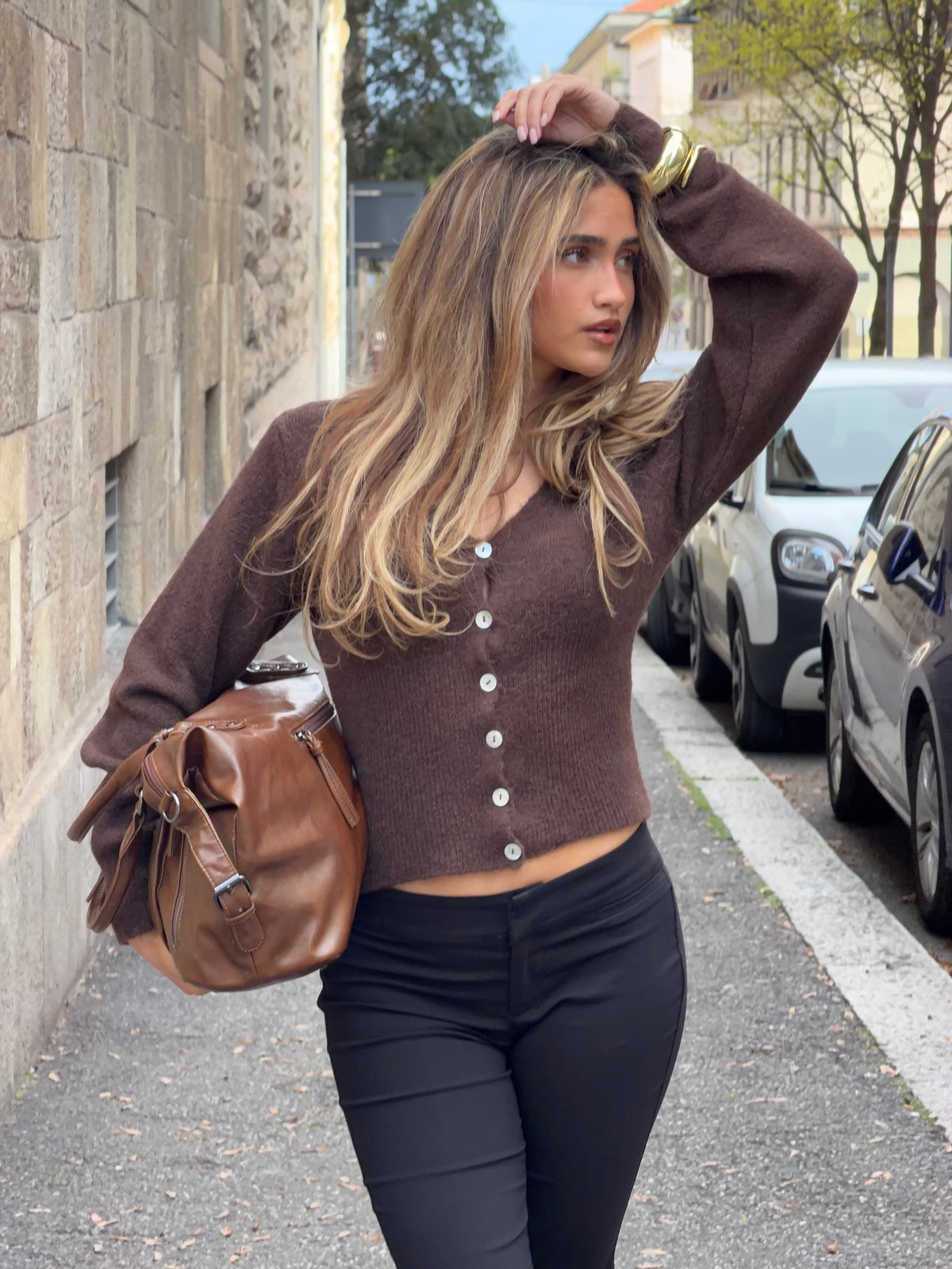 Vigga Fitted Cardigan Dark Brown