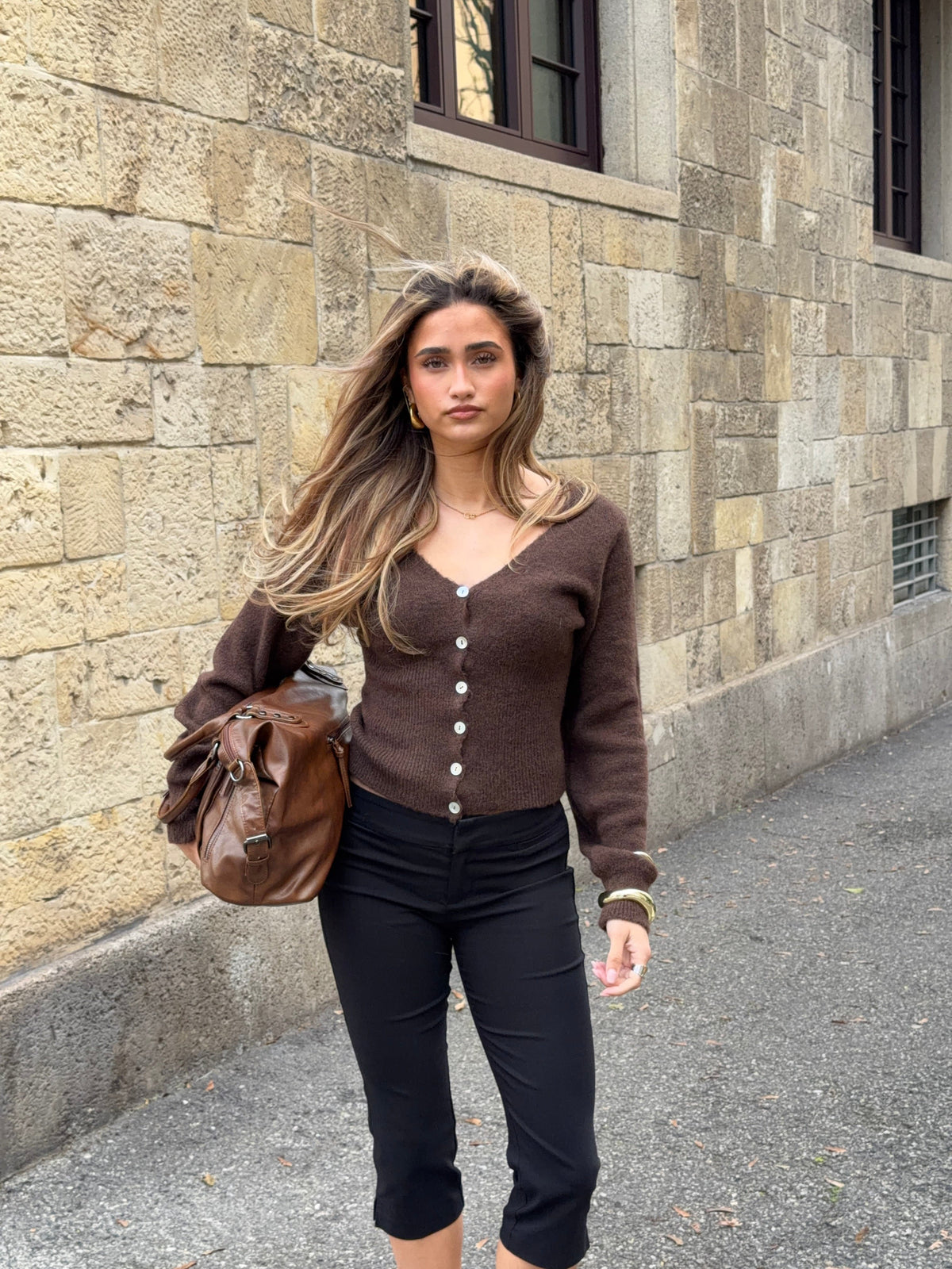 Vigga Fitted Cardigan Dark Brown