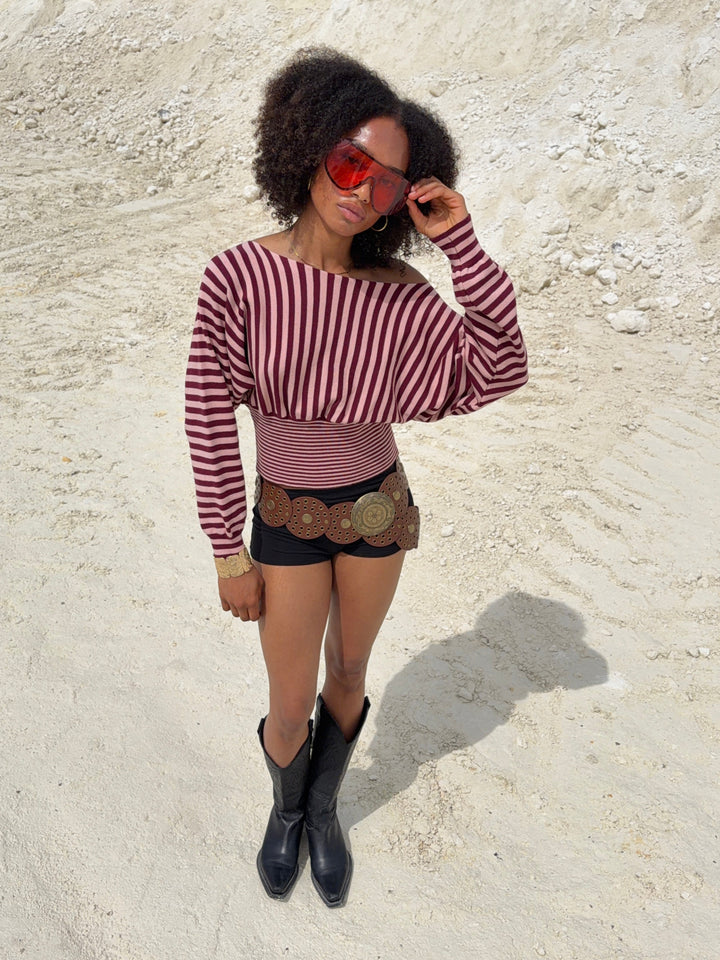 Kamma striped fitted knit - Rose/burgundy