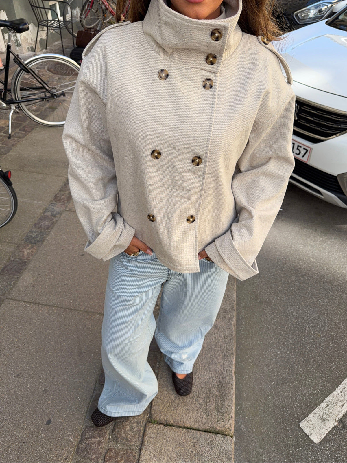 Cleo Funnel Neck Jacket Light Grey