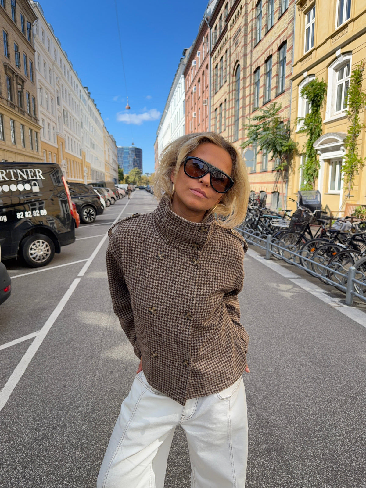 Cleo Funnel Neck Jacket Checked