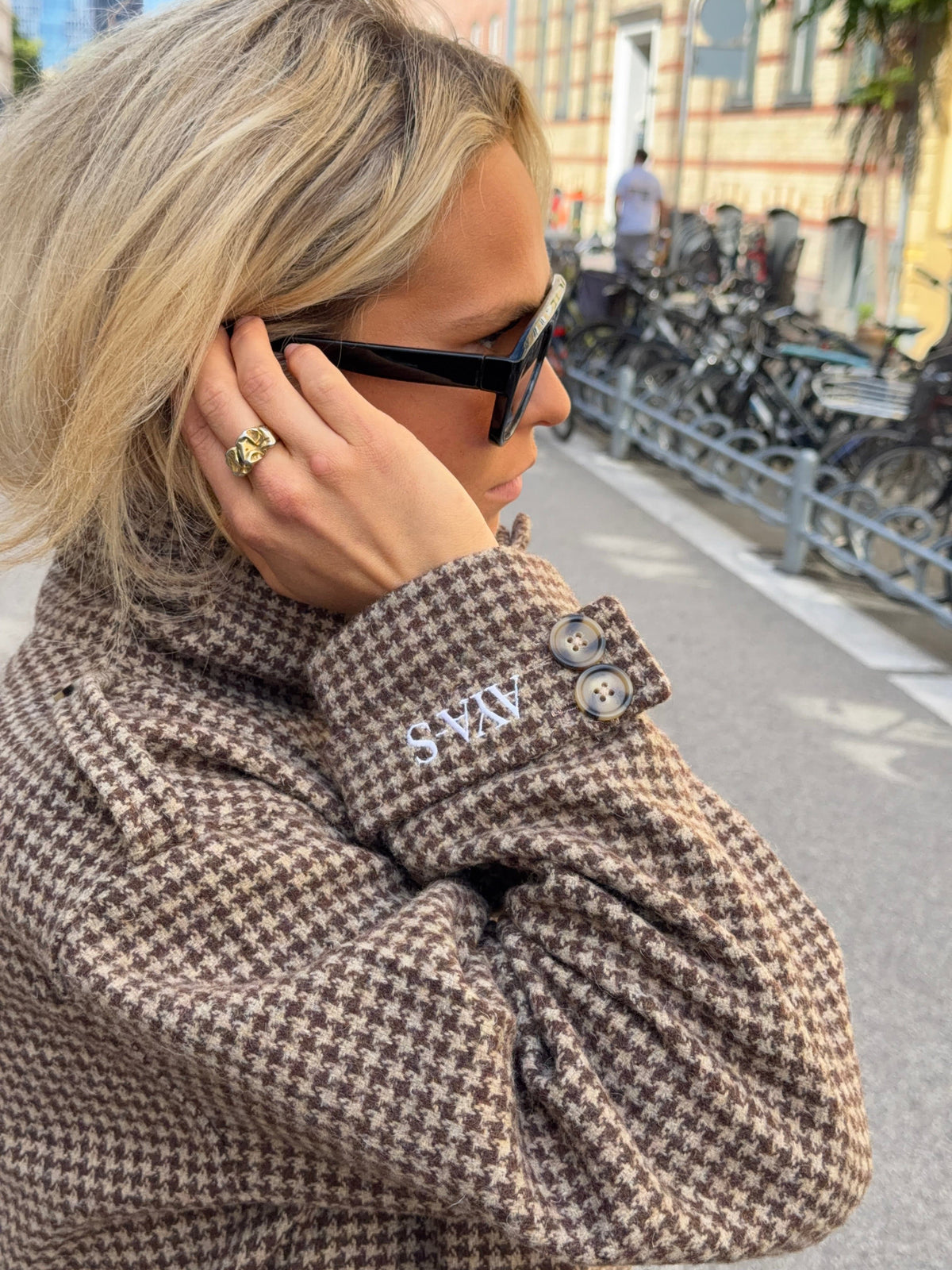 Cleo Funnel Neck Jacket Checked
