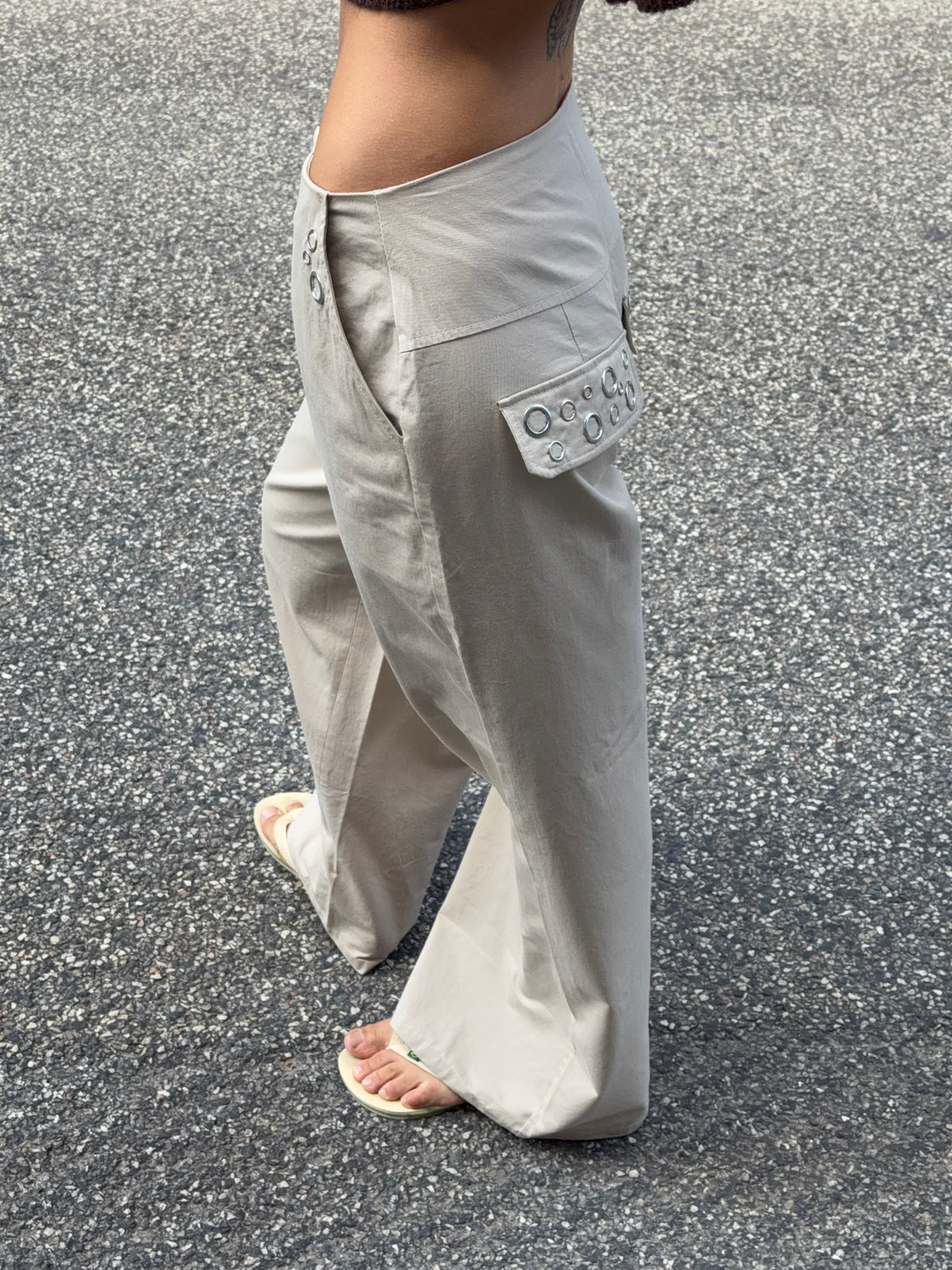 Tara Eyelet Pants Taupe